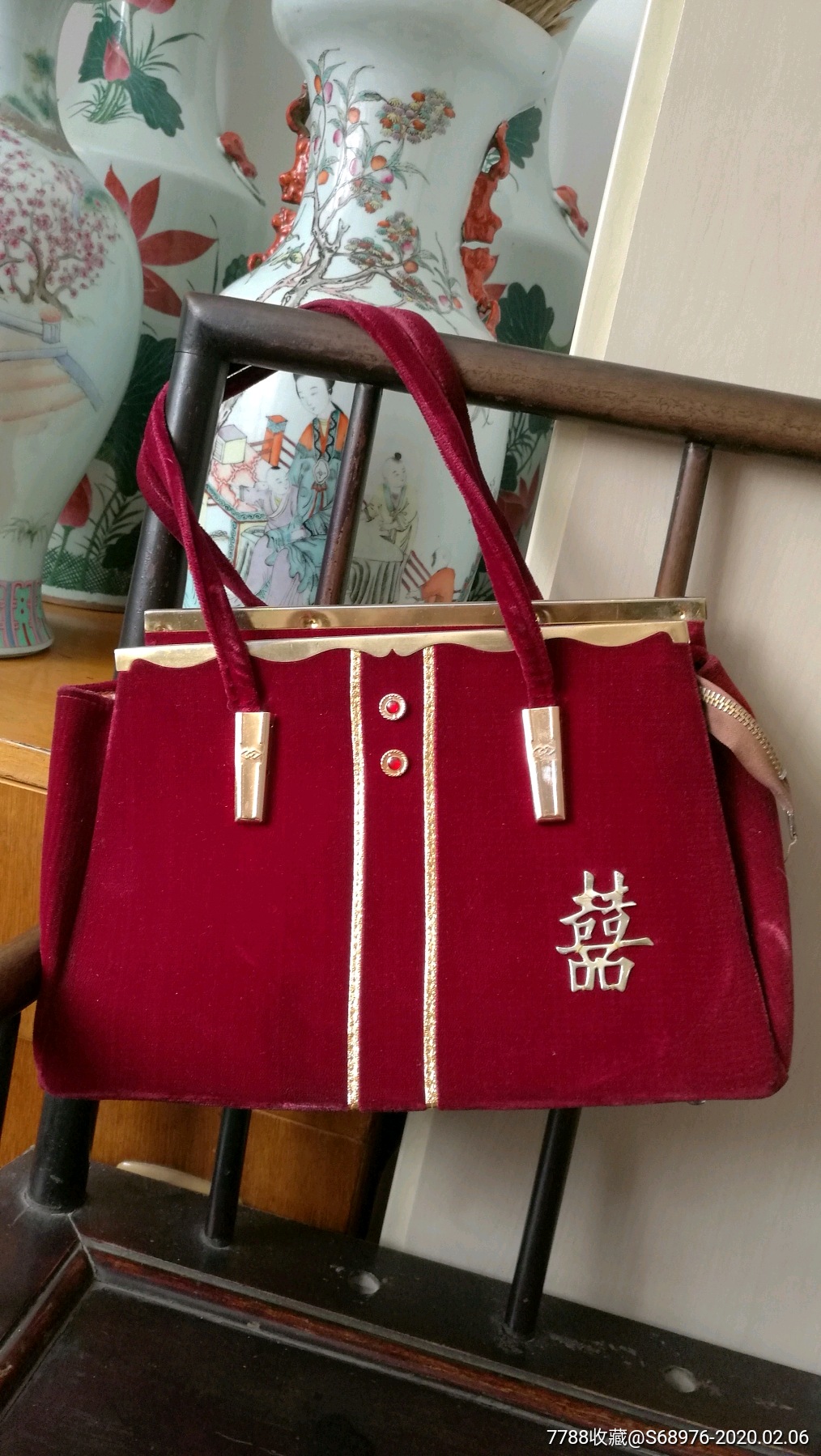 怀旧70年代新娘手提包平绒面料新港牌年代戏影视道具