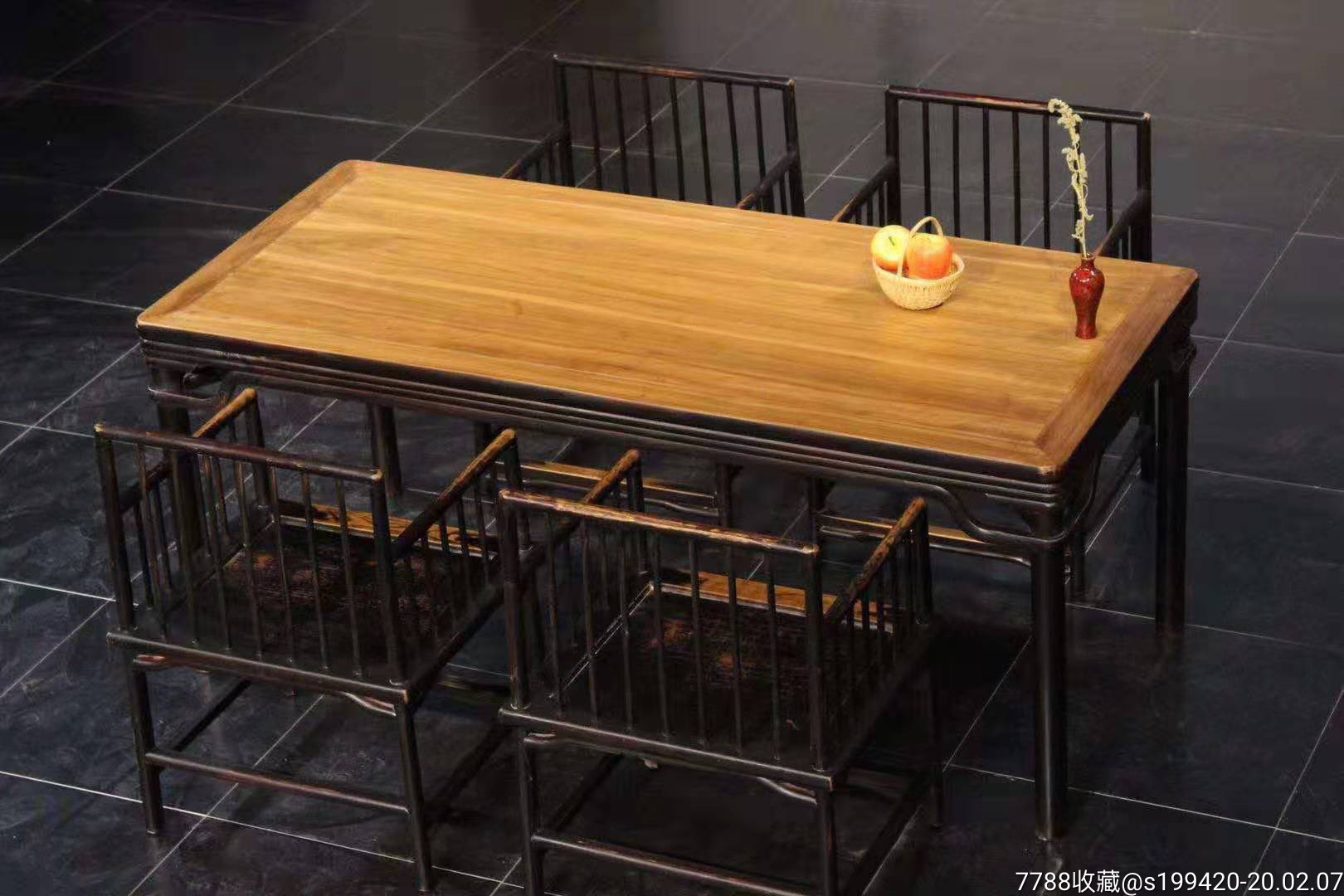 老榆木画案茶桌五件套,古朴典雅,造型骨感硬气,品相完美,家,高档会所