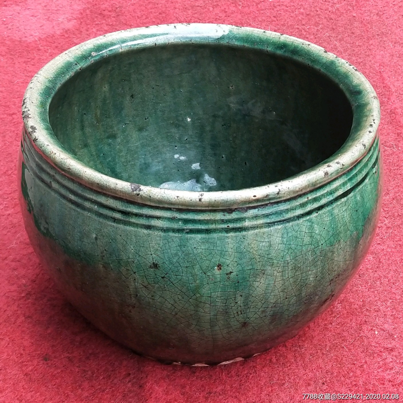 清代晚期湖南长沙窑绿釉陶砵茶具水盂水缸