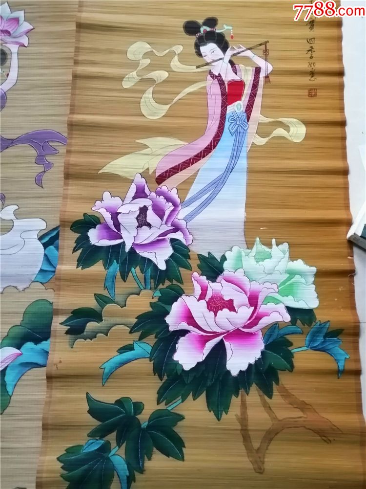 竹丝画廉一对(比对开长些)早期手工绘画的