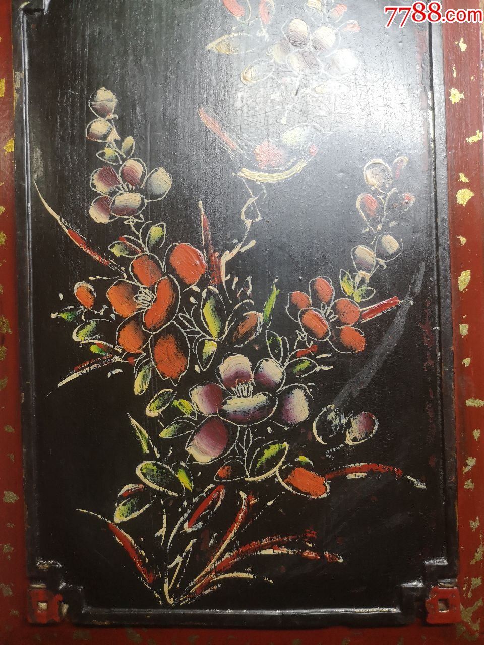 民国楠木大漆彩绘漆画画板一对(md1805)