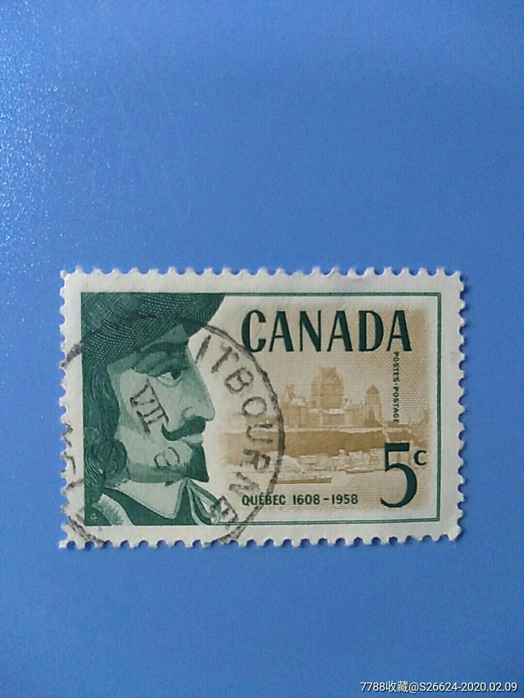 1958年加拿大魁北克350周年,张伯伦和魁北克雕刻版邮票1全销-美洲邮票