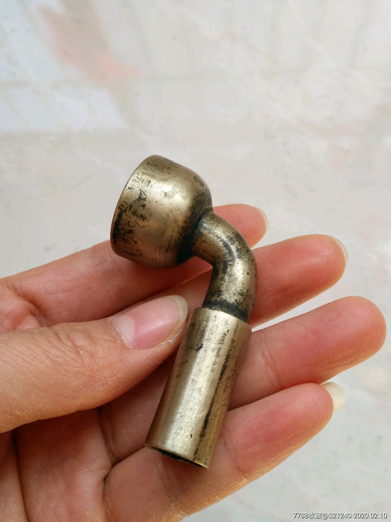 民国天成铜烟袋锅双鱼图天成款铜烟袋锅子老烟具用品收藏