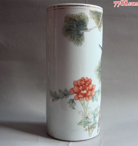 【至乙堂】清末松鹤牡丹图帽筒mt1016_彩绘瓷/彩瓷_收藏价格_鉴定交易