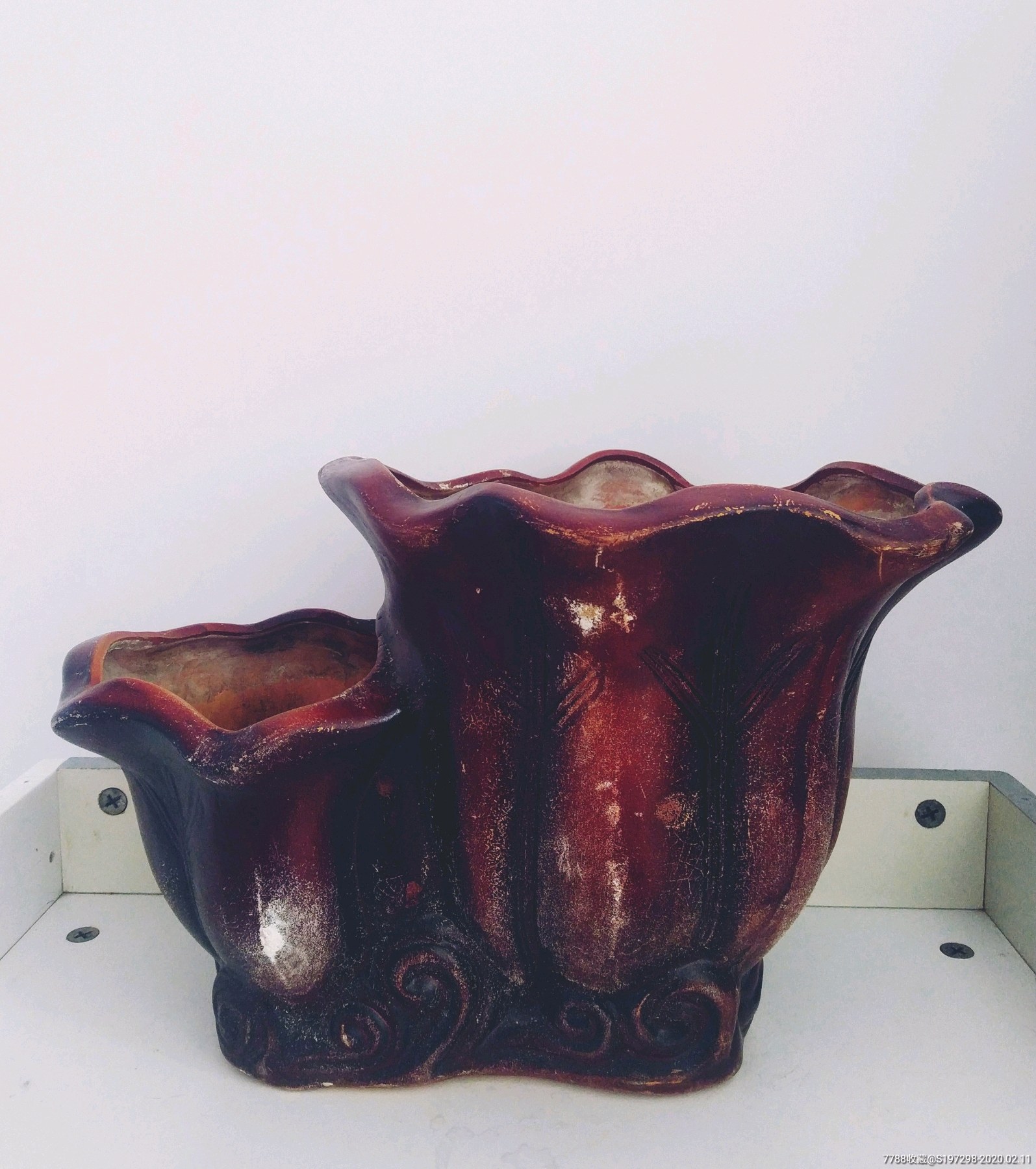 紫砂挂釉白菜花盆!