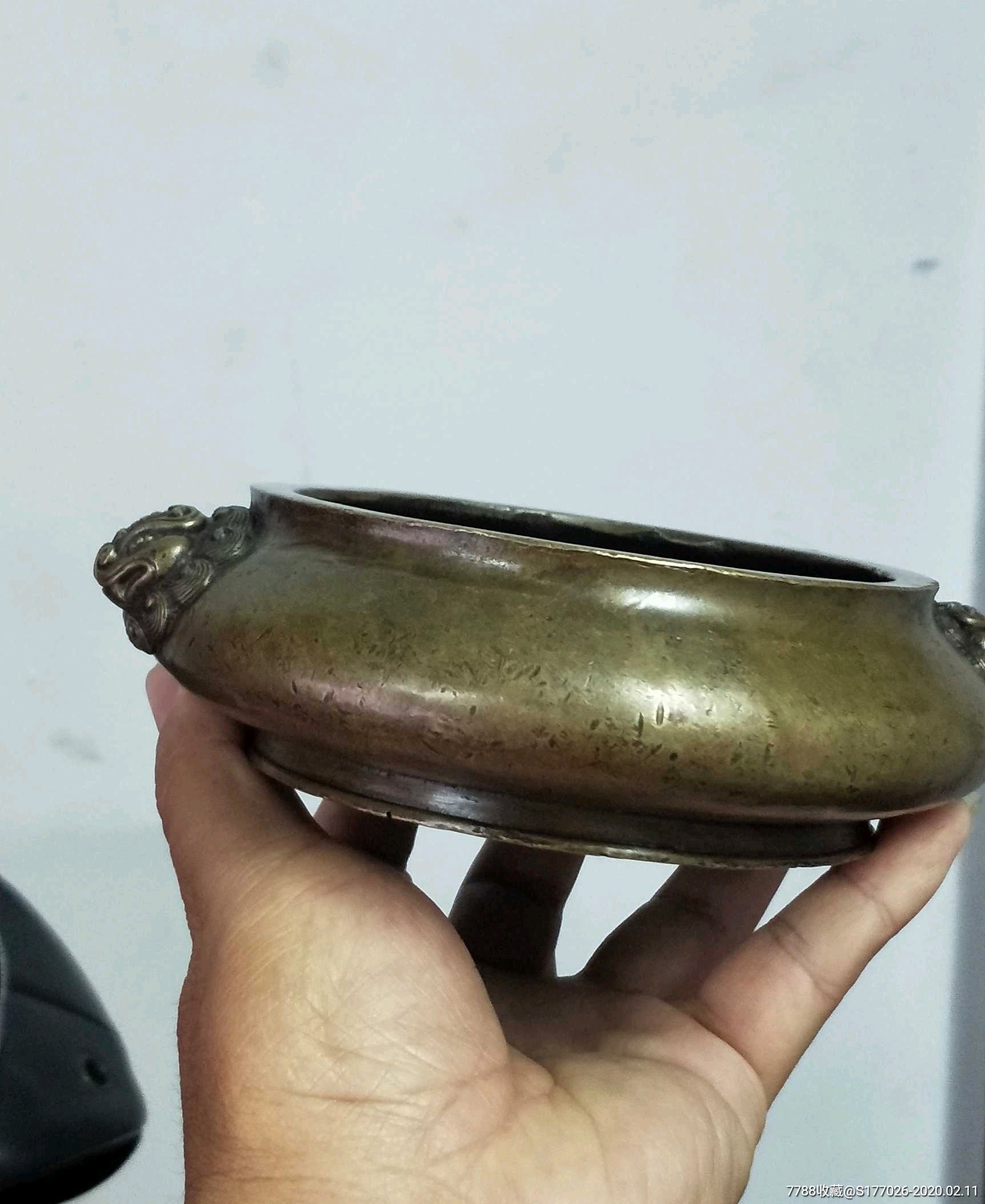 清中期宣德铜香炉纯手工刻款珍品