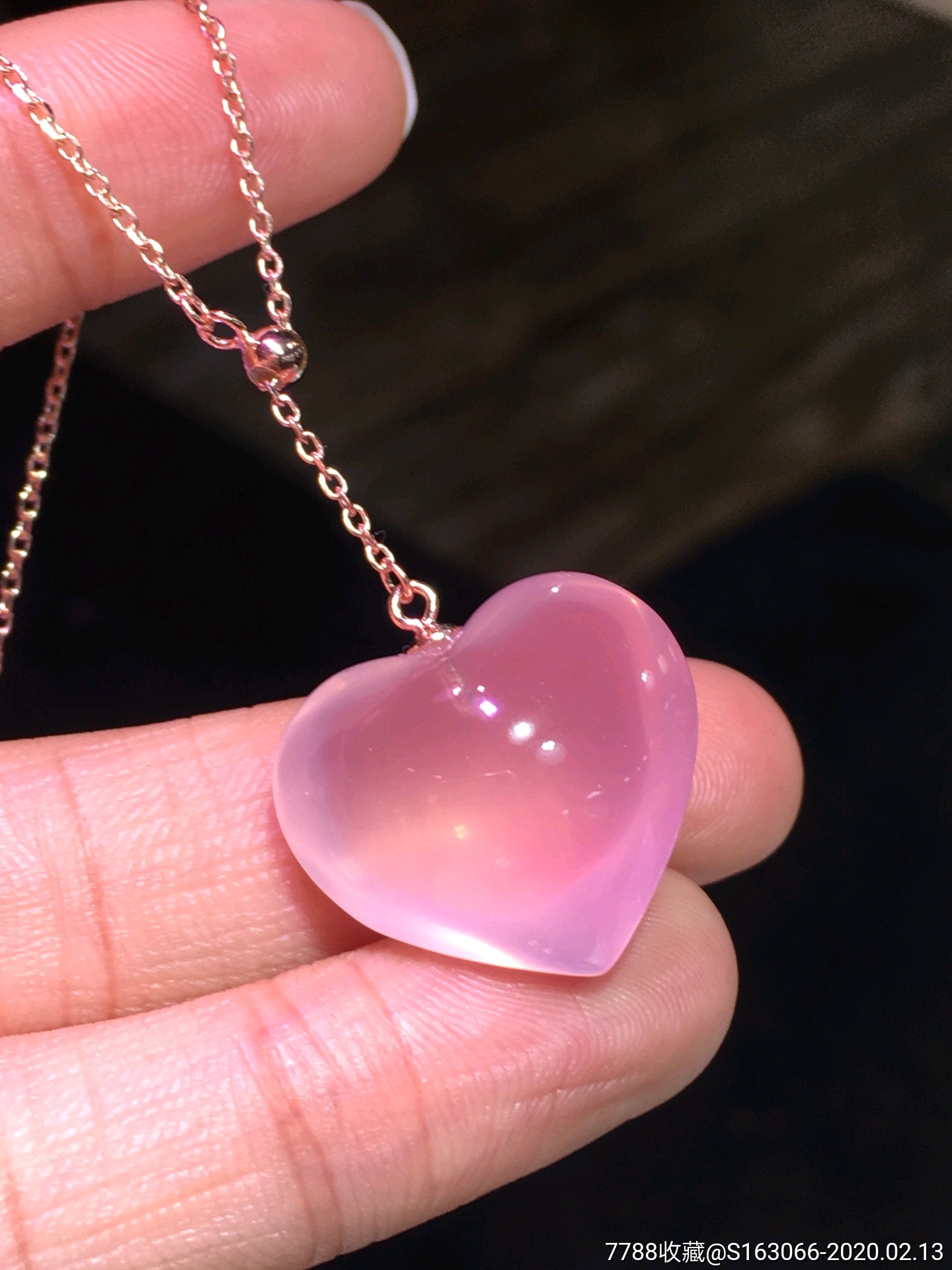 心心相印莫桑比克粉晶心形吊坠饱满圆润颜色粉润～美丽～晶体纯净粉