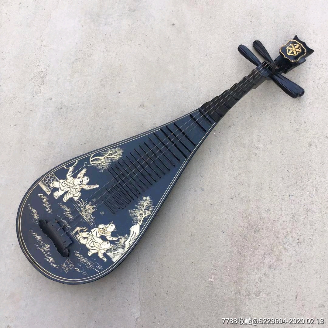 民国时期楠木黑大漆描金琵琶保存完好正常使用