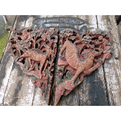 清中期木雕动物矿彩双面工角花一对[强](se71083698)_7788收藏__收藏热线