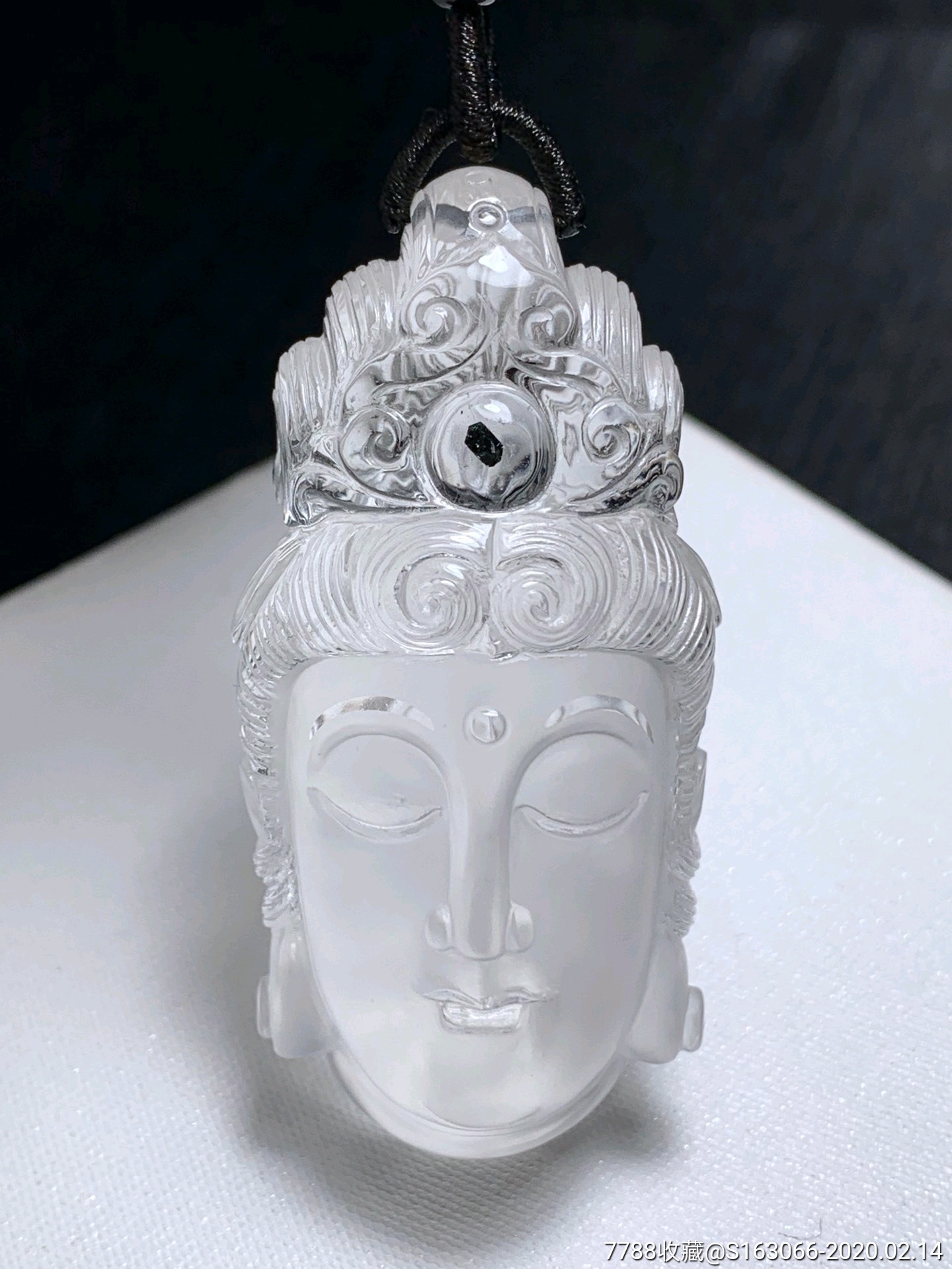 极品美货收藏品天然包裹体巧雕观音头吊坠