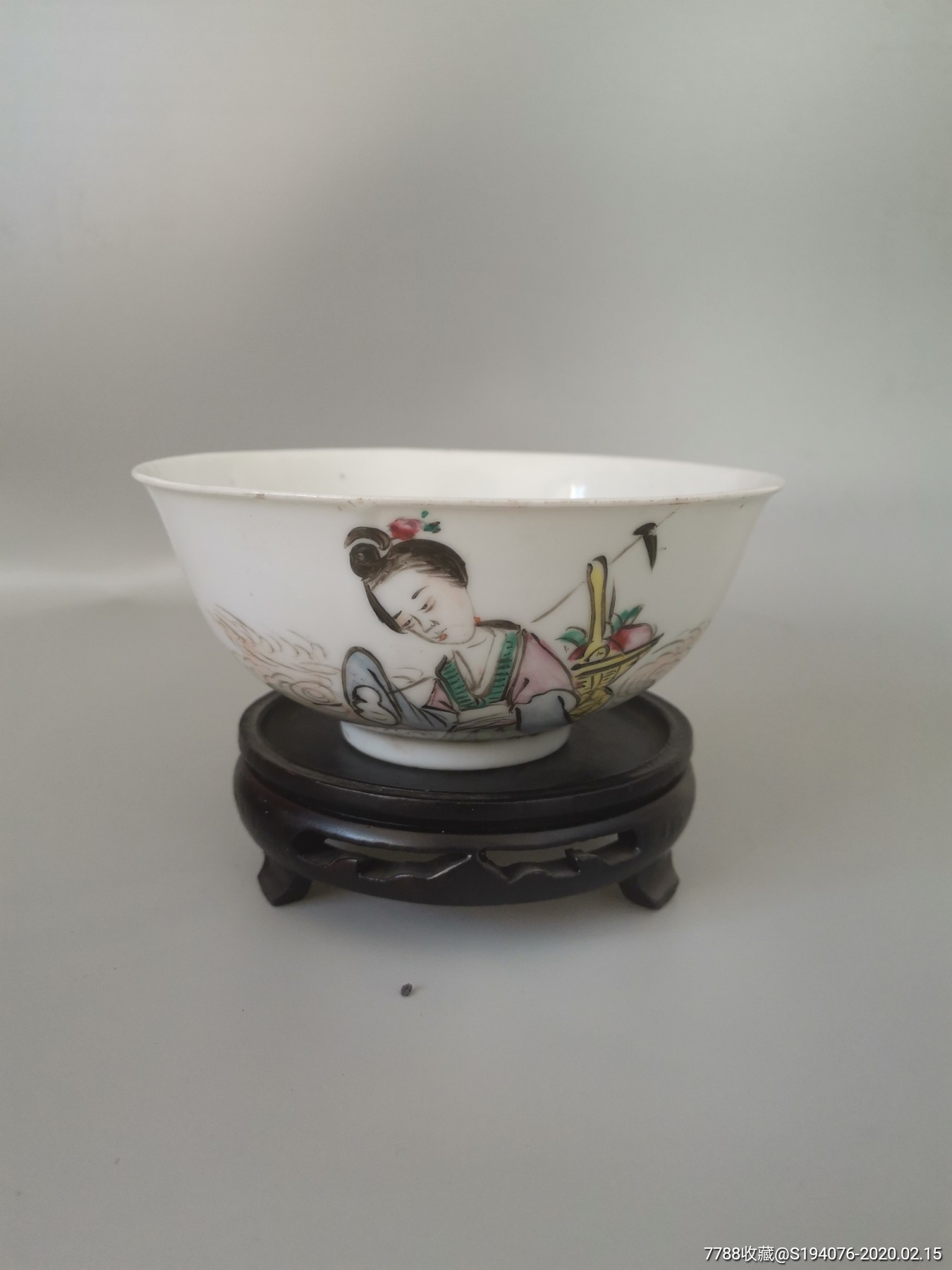 民国浅绛彩麻姑献寿定制碗