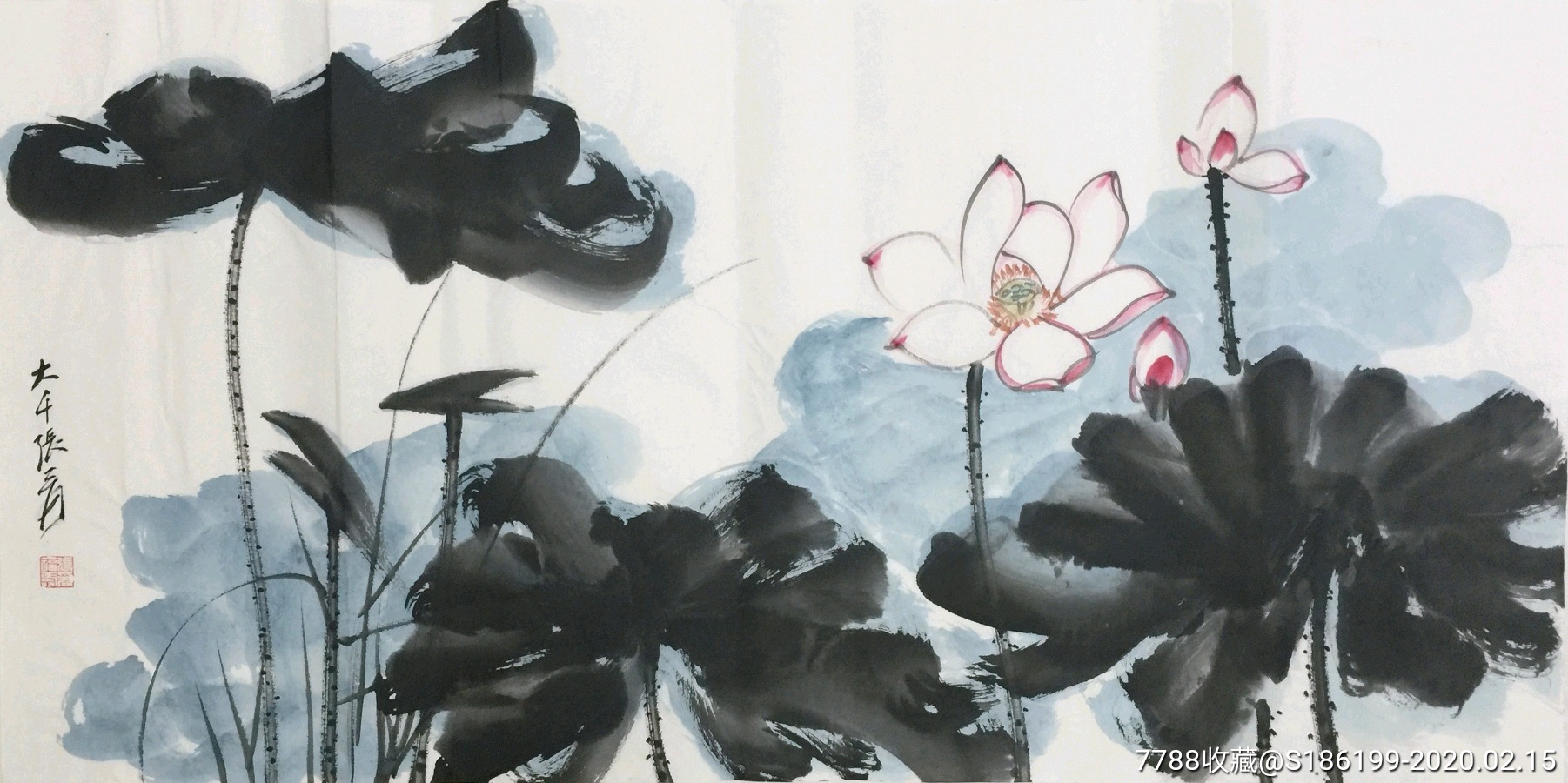 【张大千】中国著名国画大师,手绘三尺花鸟画2