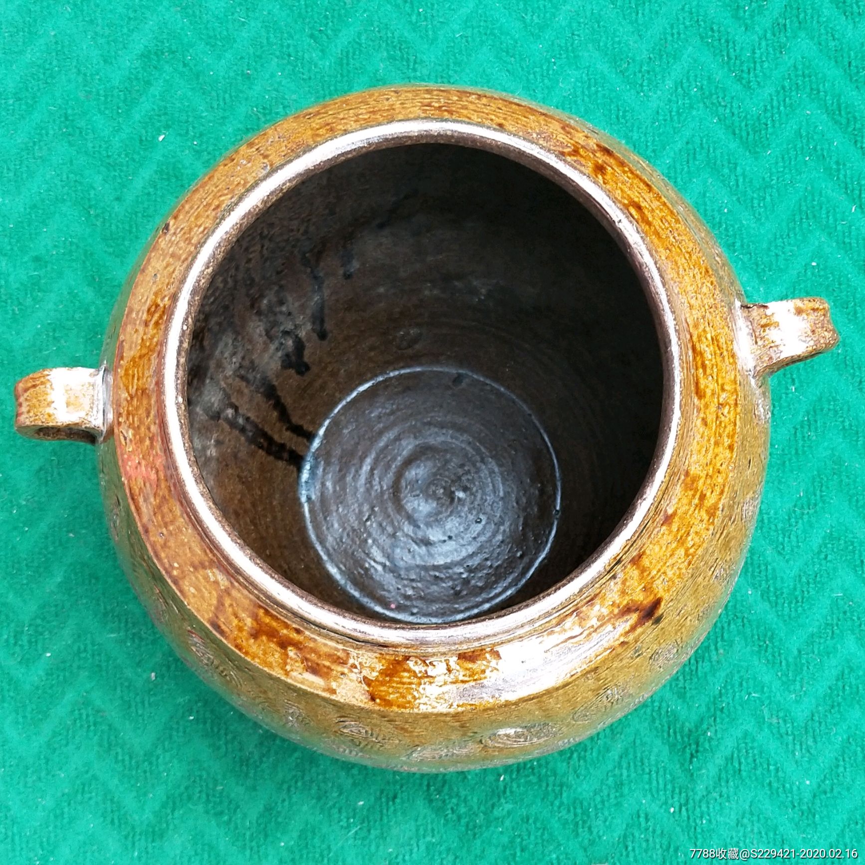 金钱印纹硬陶耳米缸老窑金黄釉陶酒坛子