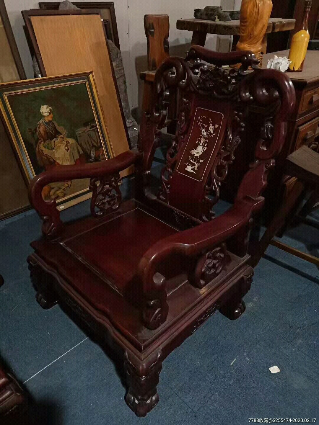 老上海风格花梨木镶嵌贝壳沙发五件套,纯手工雕刻,雕花大气上档次