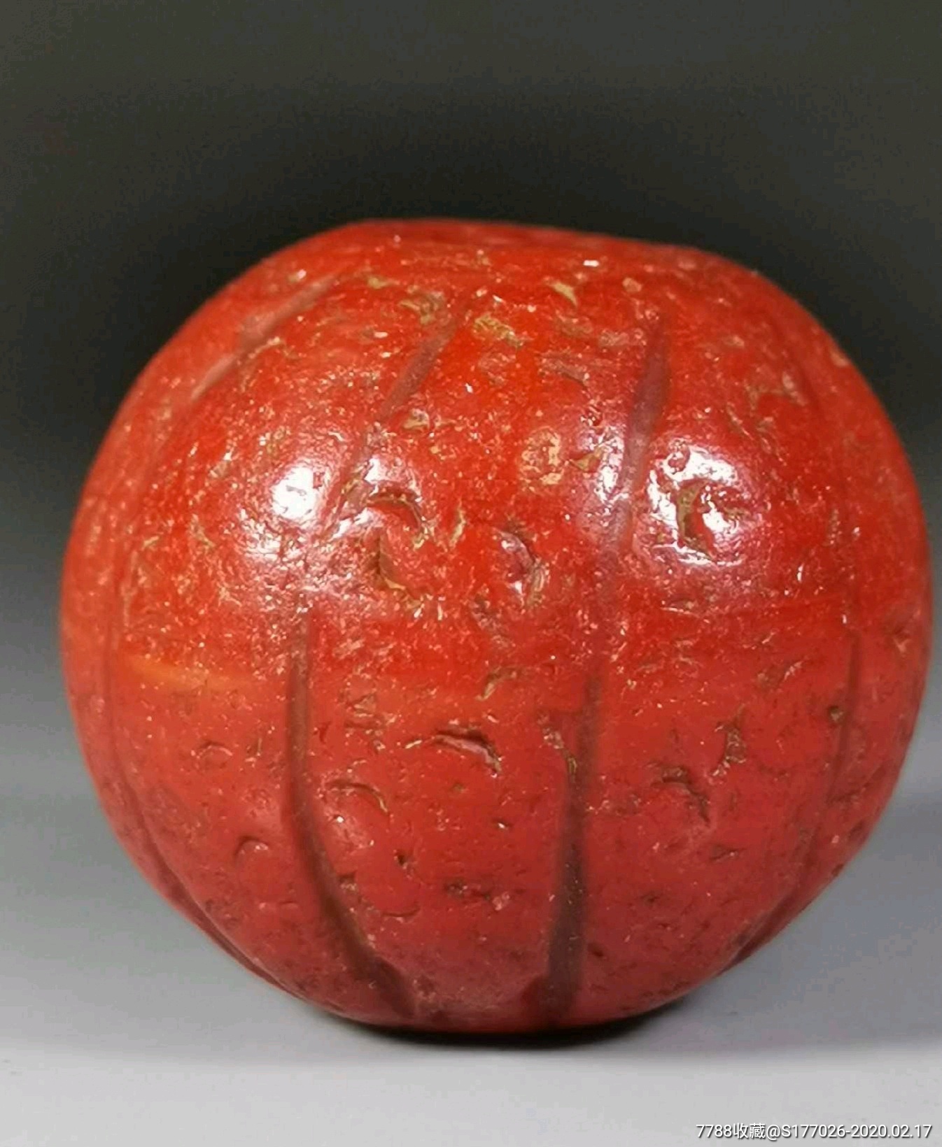 商周爆老南红瓜棱珠2.