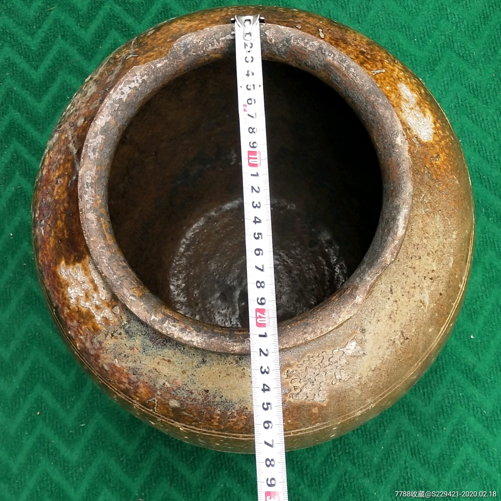 金钱印纹花纹釉陶缸清代老窑陶器酒坛子摆件
