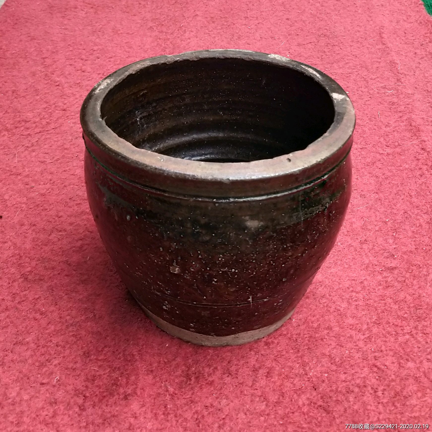 酱釉灰泥陶罐清代老窑陶器水盂笔洗摆件