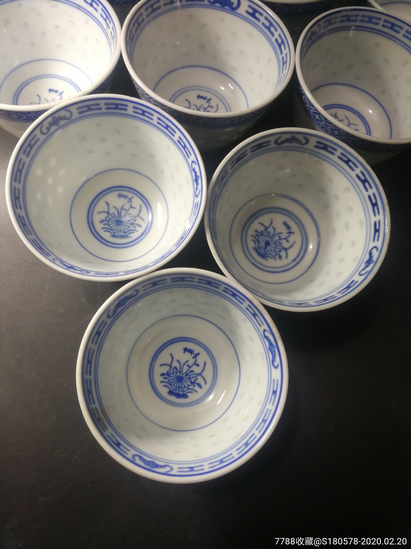 兰花图青花玲珑杯10个