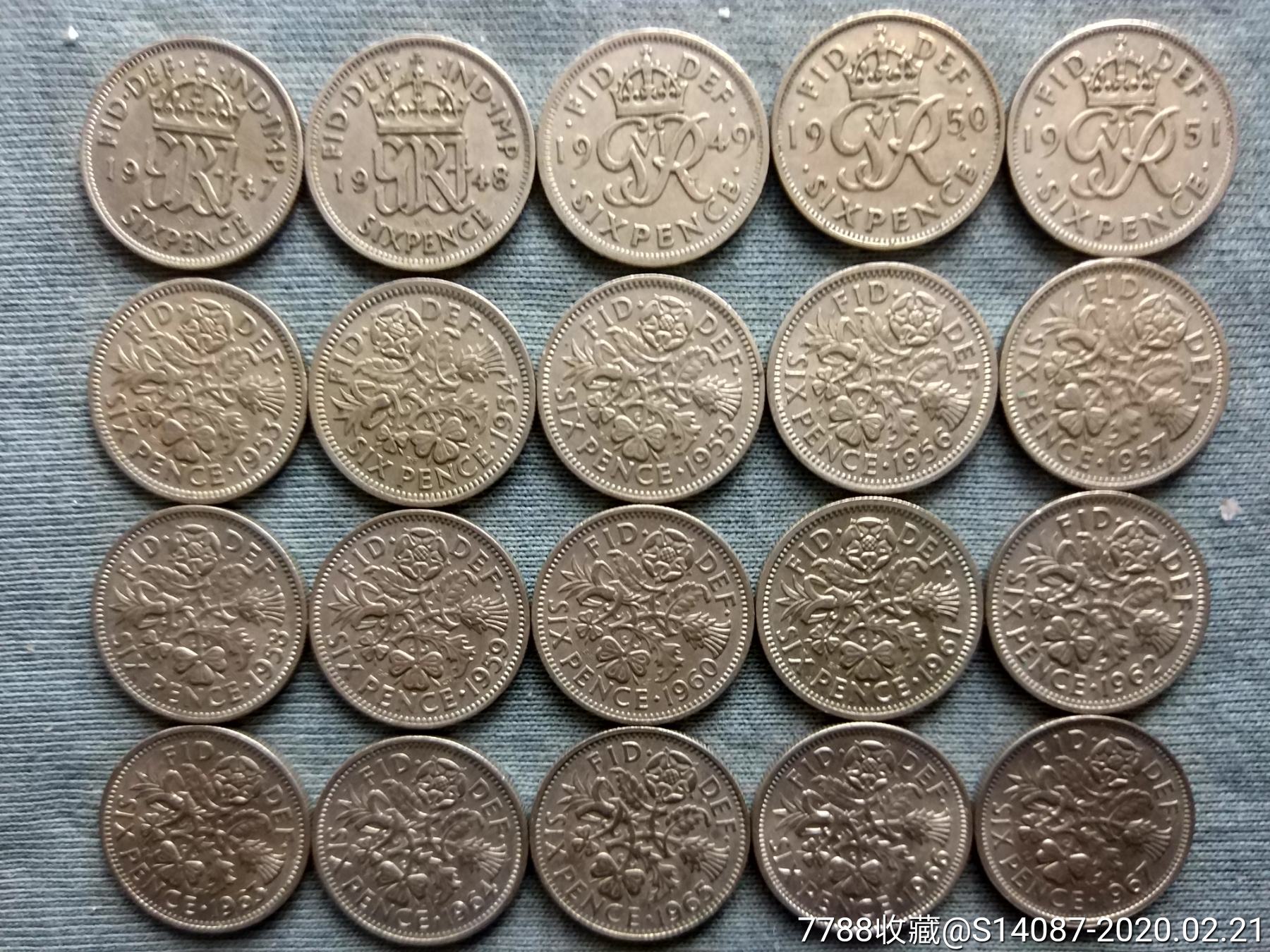 1947-1967年英国6便士币一套