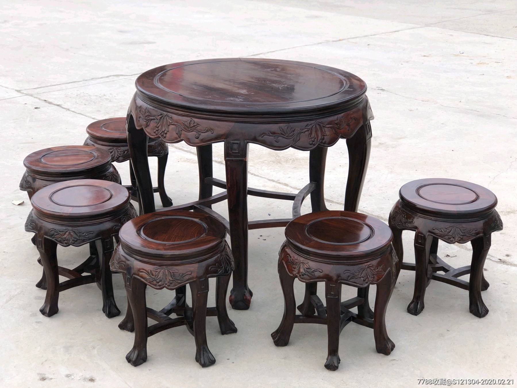 圆桌七件套餐桌茶桌红木大红酸枝老桌子古典家具