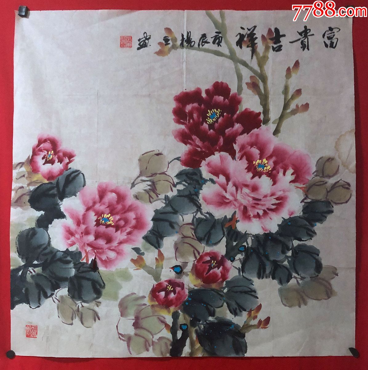 書畫原作3806,【楊立】花鳥畫,牡丹【富貴花開】,四尺斗方-花鳥國畫