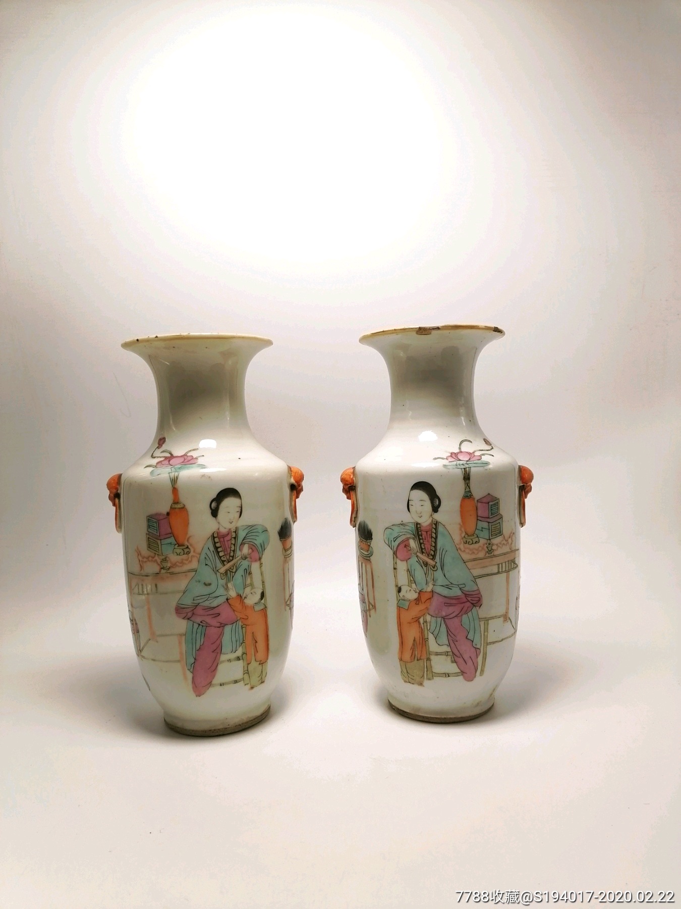 同治粉彩人物花瓶,兽耳花瓶_彩绘瓷/彩瓷_第1张_7788瓷器