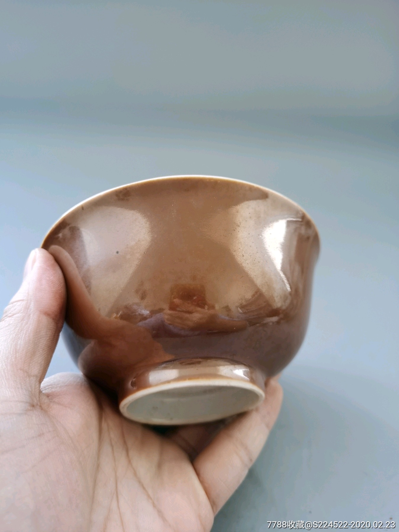 民国外销香港库存紫金釉鱼藻碗