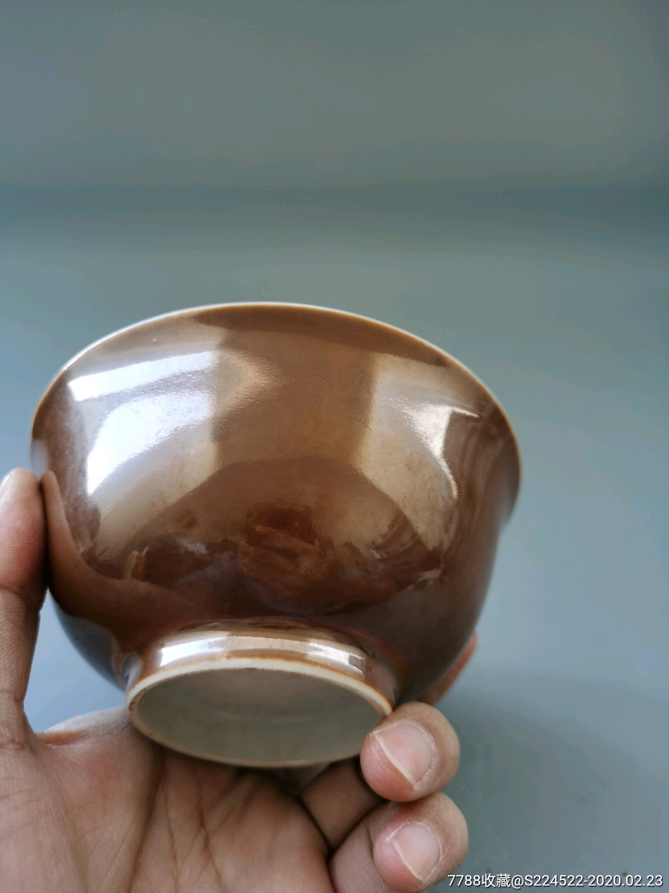 民国外销香港库存紫金釉鱼藻碗