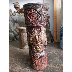 清早期竹雕笔筒，高浮雕八仙人物故事题材(se71240886)_7788收藏__收藏热线