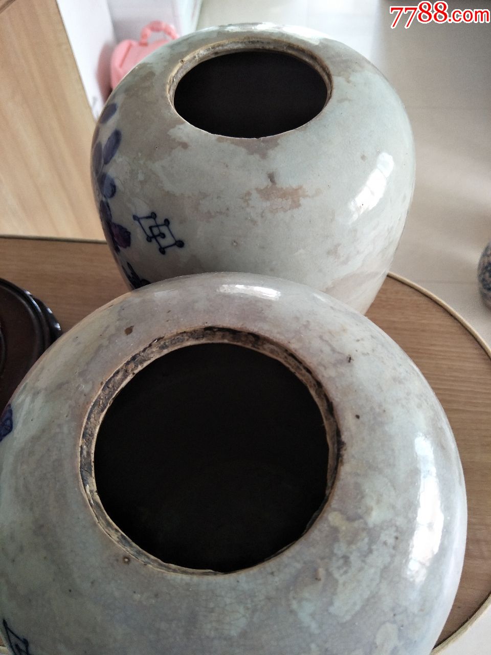 清代北方青花冬瓜罐子一对.