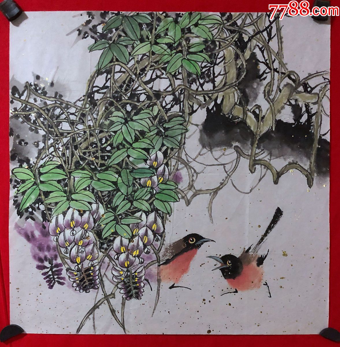 书画原作4086,无款花鸟画,斗方
