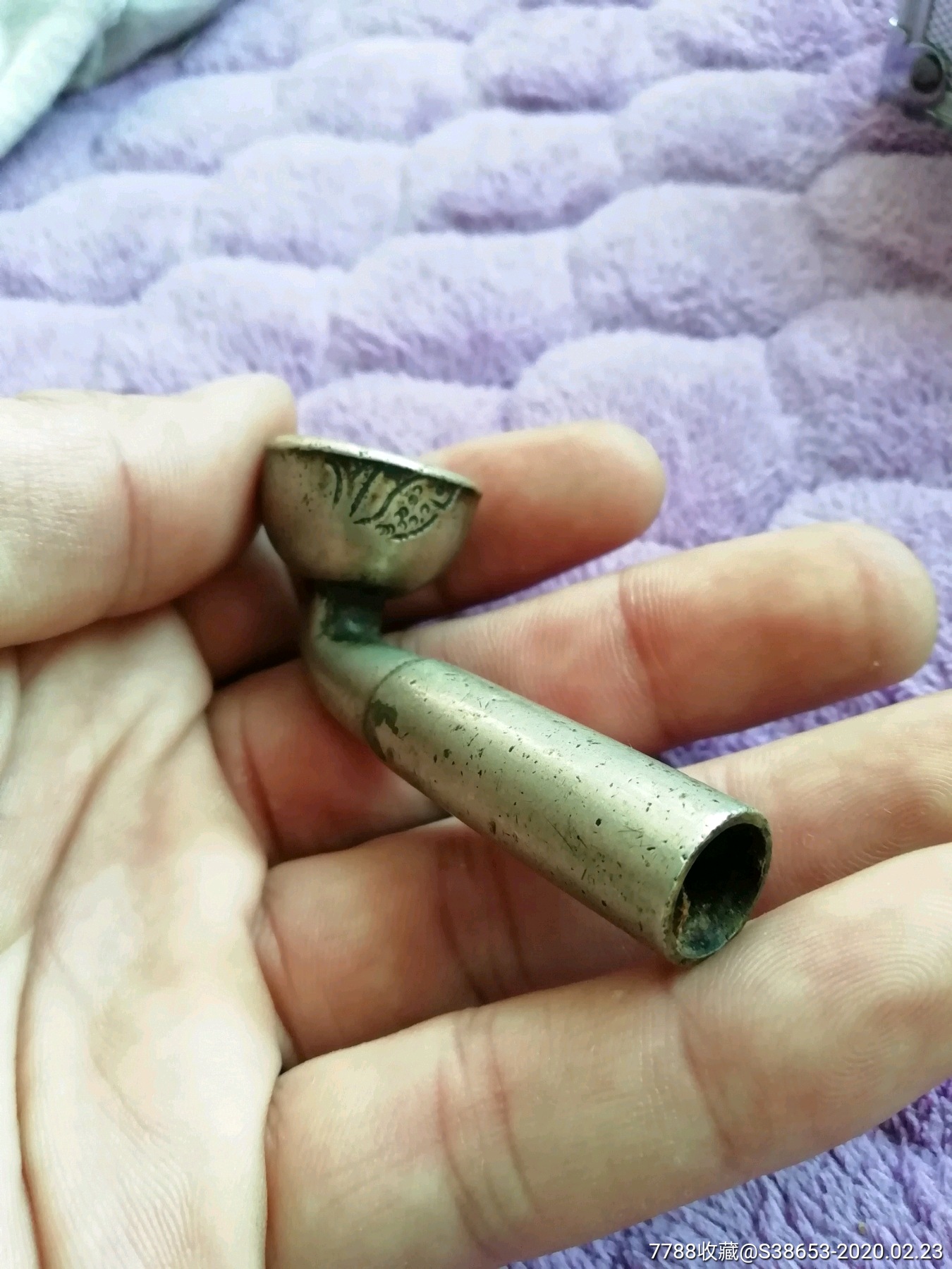 清代雕工白铜烟锅