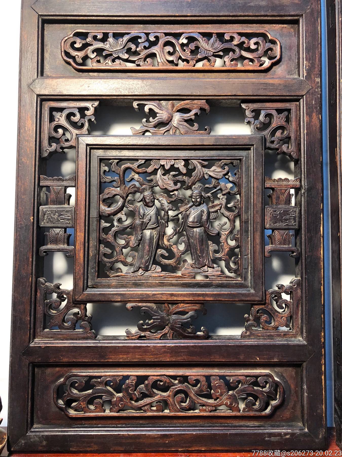 【晚清】精品老木雕人物挂屏花窗一对