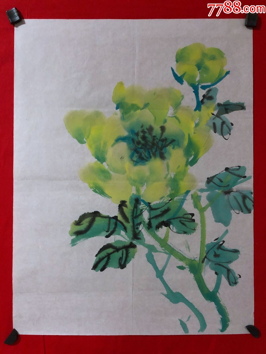 书画原作4141,无款花鸟画,牡丹
