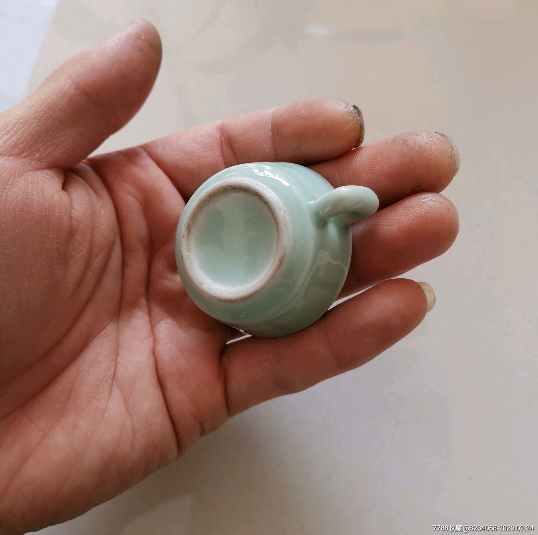 民国,青釉鸟食碗,包老保真