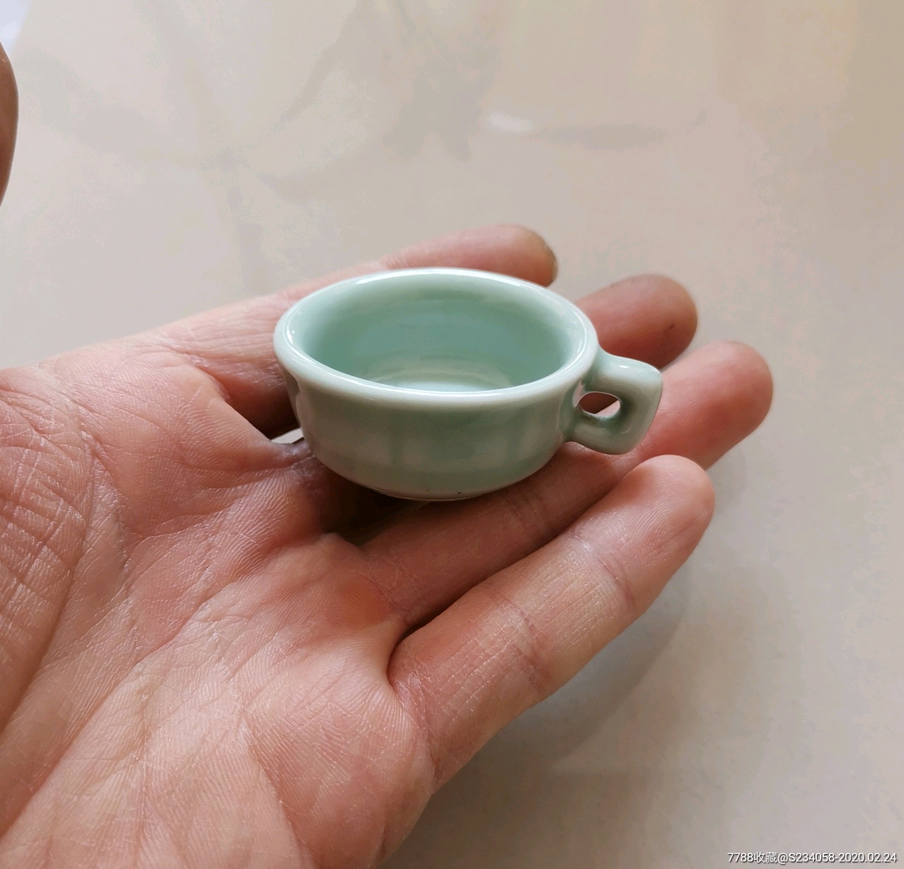 民国,青釉鸟食碗,包老保真