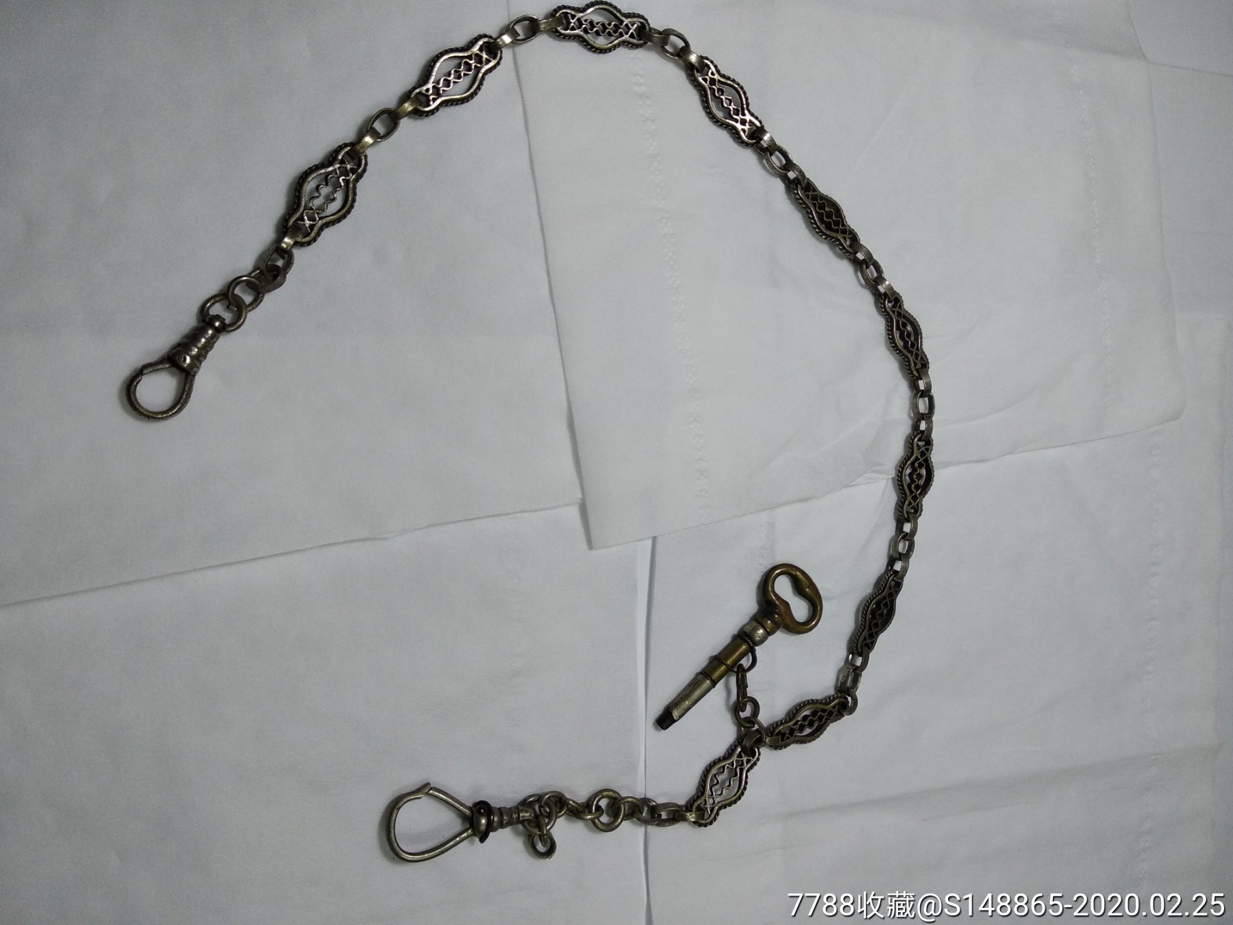清代古董老怀表链子一套带钥匙,39厘米长度