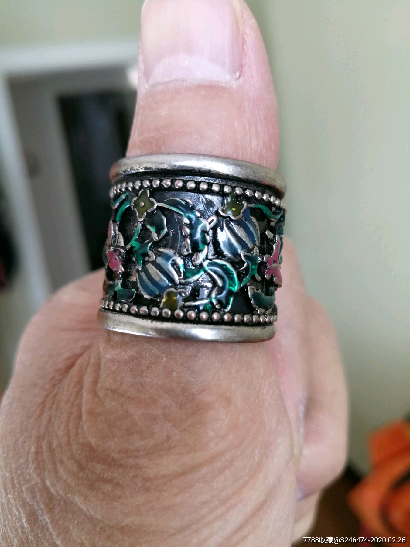 奉天天和纹银景泰蓝美品扳指