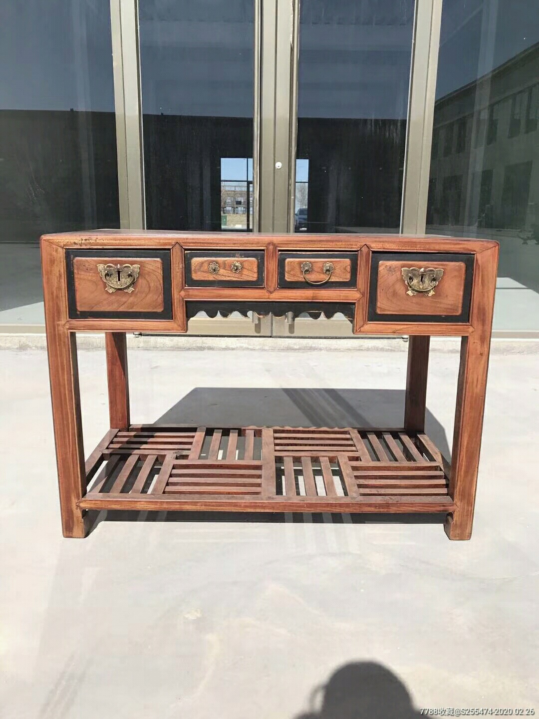 民国时期榉木马鞍桌桌面水波纹大独板保存完整素雅工艺原装铜活已清理