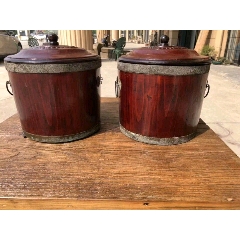 民国时期（柏木）小米桶一对（收纳盒）尺寸：直径23高度25厘米。(se71307152)_7788收藏__收藏热线