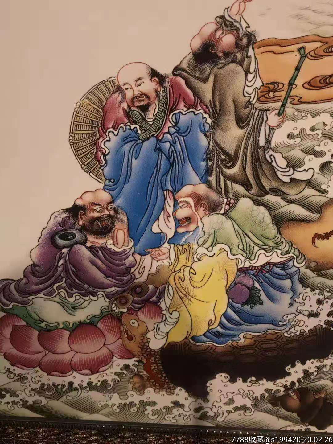 楠木十八罗汉瓷板画挂屏画工精细人物栩栩如生装裱完整做工精致尺寸