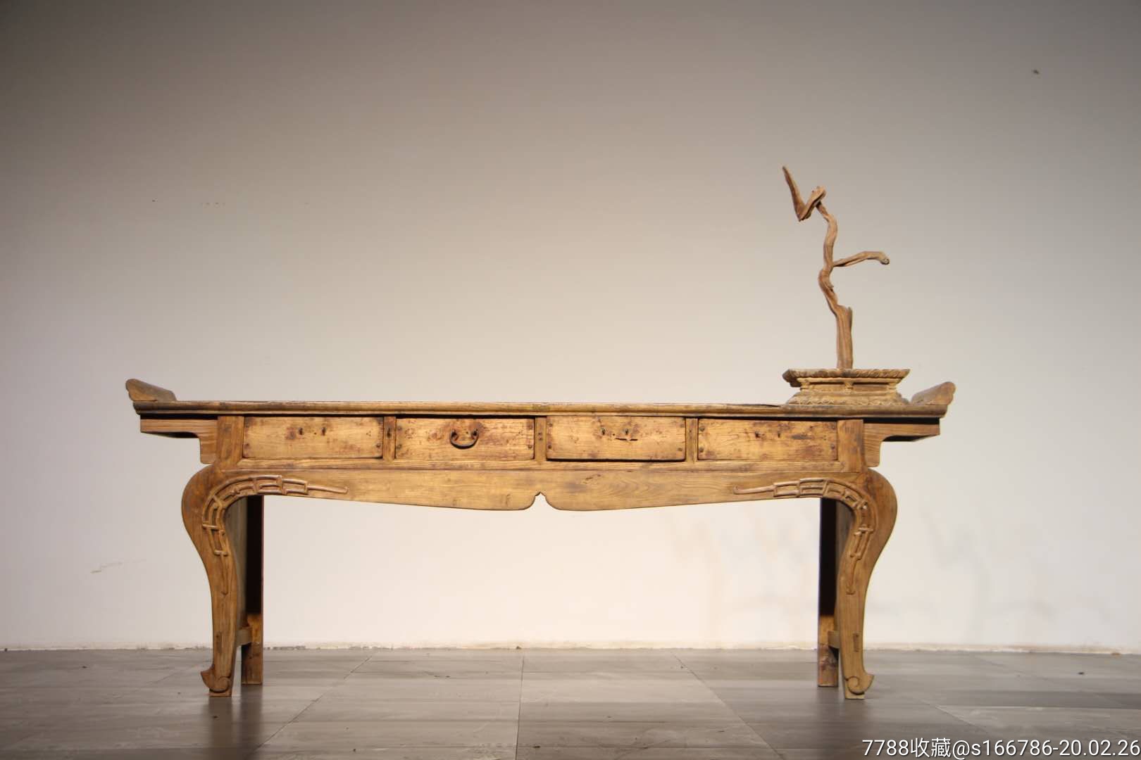弯腿翘头供案,木质,榉木,尺寸,50-256-85清代,品相如图,茶楼,会所,之