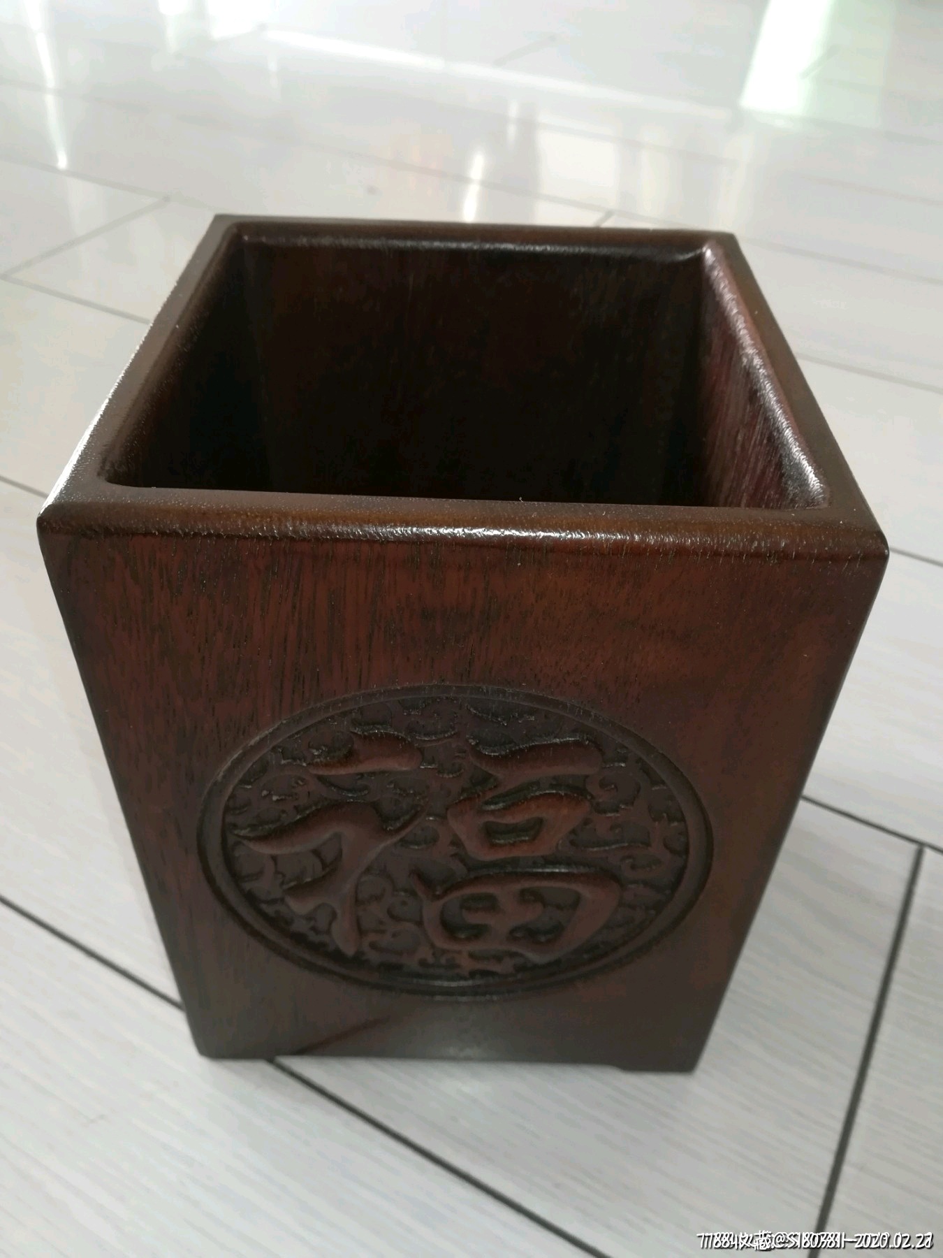 降价售天然实木老红木缅甸花梨木文房摆件木质笔筒福禄