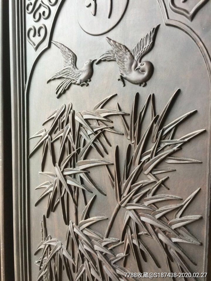黑檀木高浮雕《梅兰竹菊》挂屏一套,采用独板雕刻,纯手工打造,雕刻
