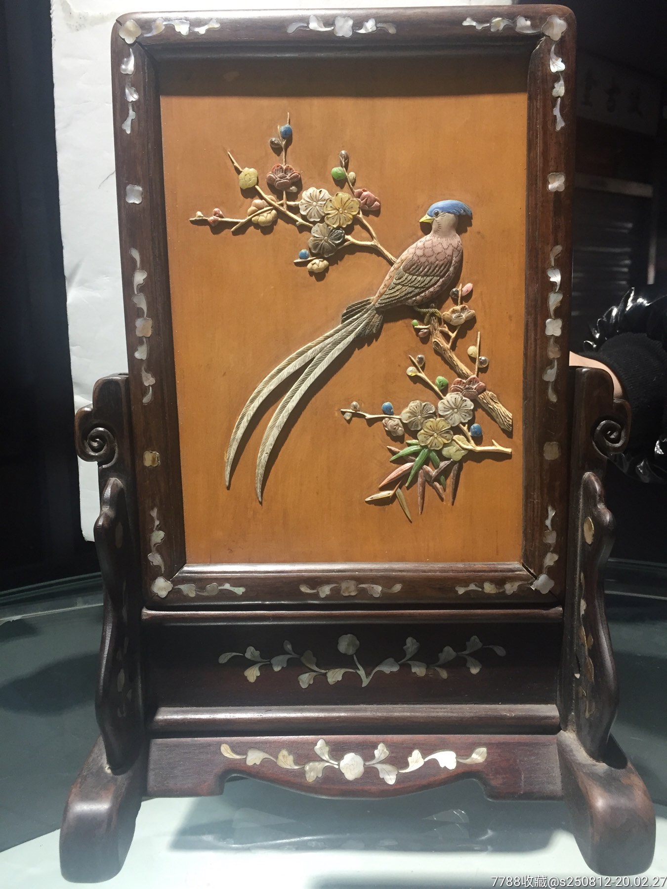 文房清玩清代镶嵌贝雕螺钿百宝老红木屏风_其他木艺家具_第1张_7788旧
