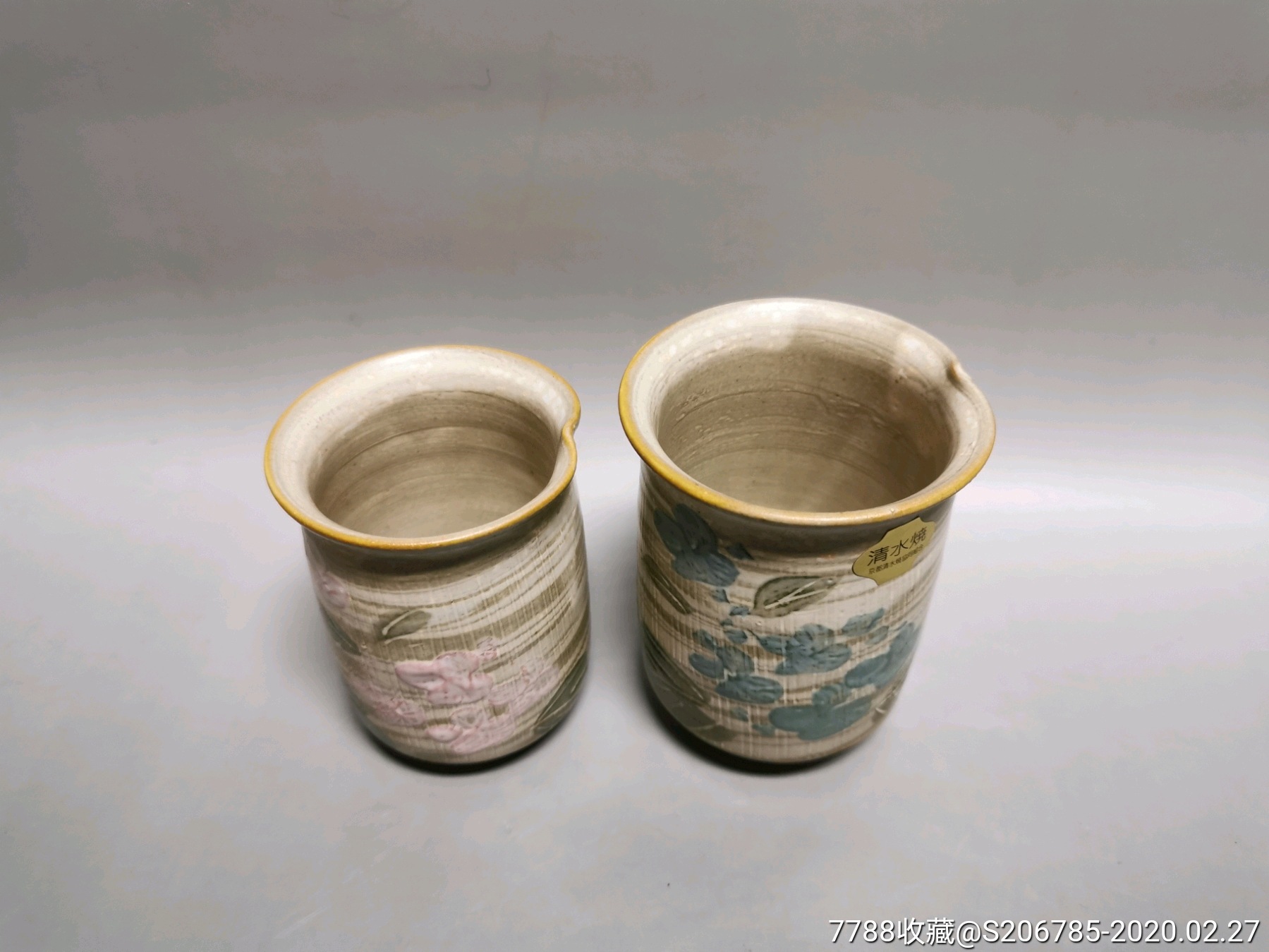 日本回流手作清水烧夫妇汤吞原盒,可以正常使用,底部有款