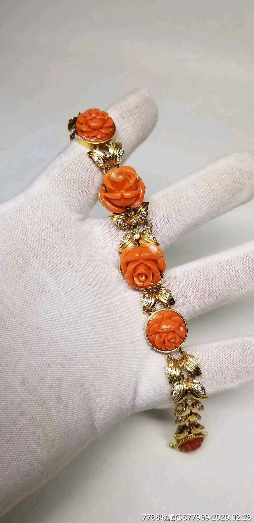 日本回流古董手工制作18k金钳天然宝石