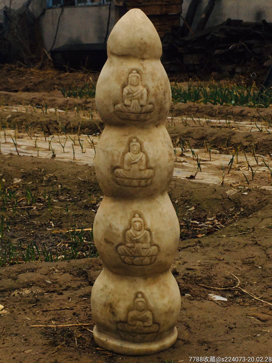 明代白石佛柱,三面佛,保存完整,待有缘人供奉