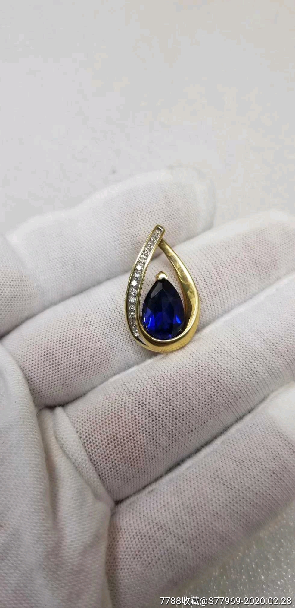 国外14k金钳蓝宝石吊坠