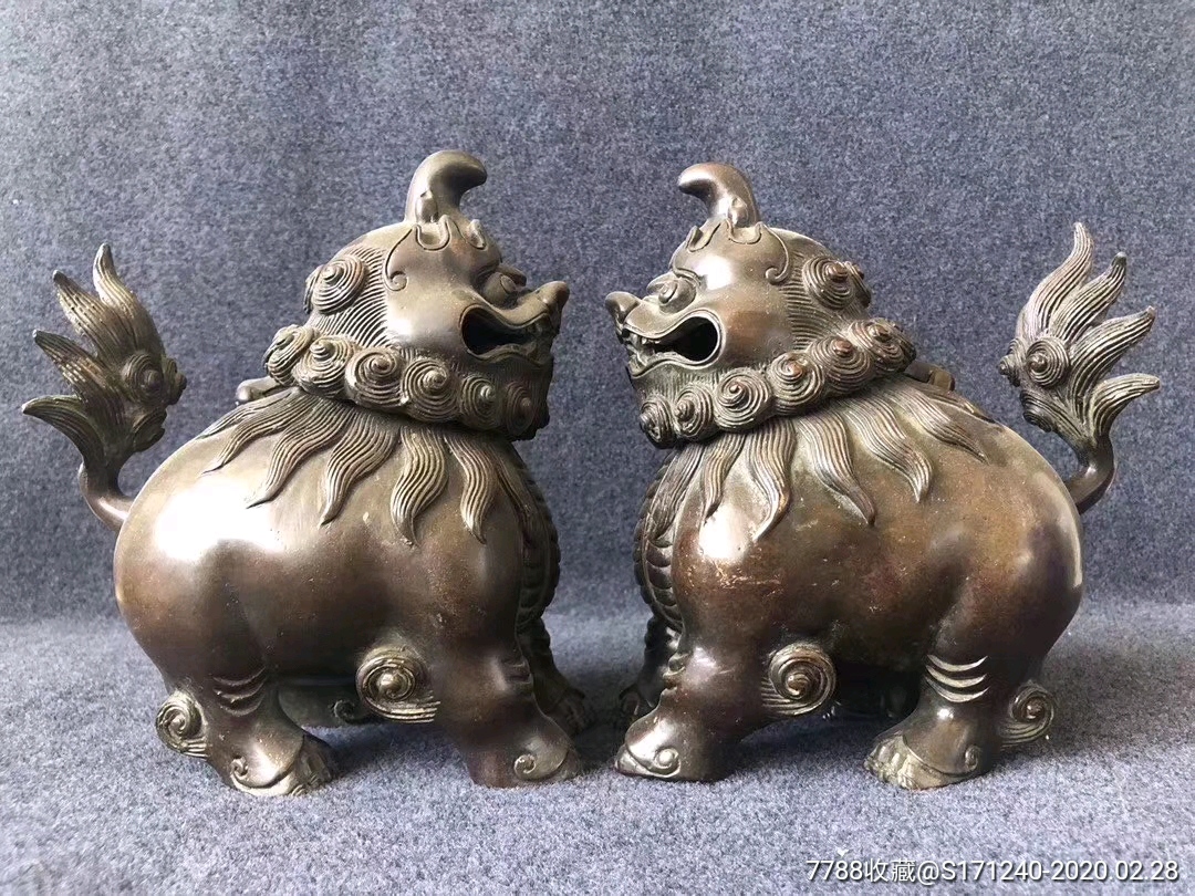 明代紫铜貔貅一对,做工精致考究